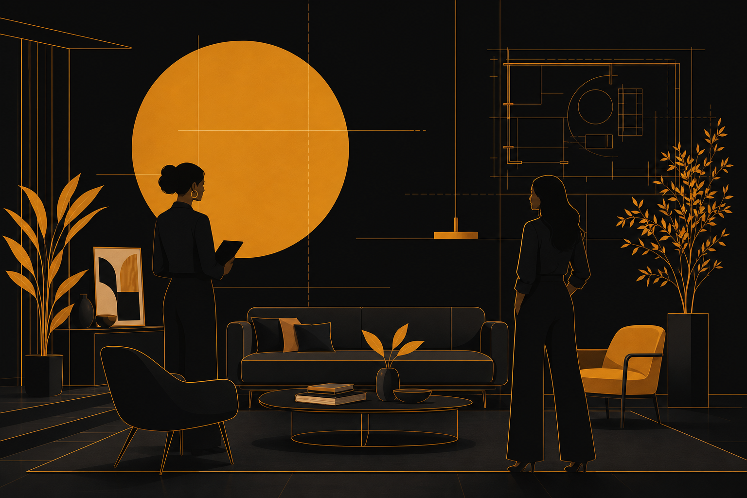 Duas profissionais em estúdio de design de interiores